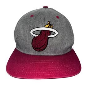NBA Adidas Miami Heat Gray Red Logo Adjustable Baseball Hat